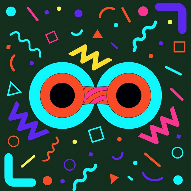A colorful graphic with large eyes and geometric shapes represents the diverse music on Sukh Radio.