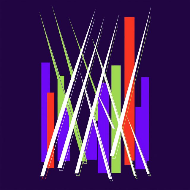 Abstract graphic with colorful bars and diagonal lines representing diverse music genres on Sukh Radio.