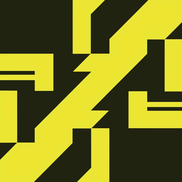 Abstract geometric shapes in yellow and black represent the diverse desi radio programs on Sukh Radio.