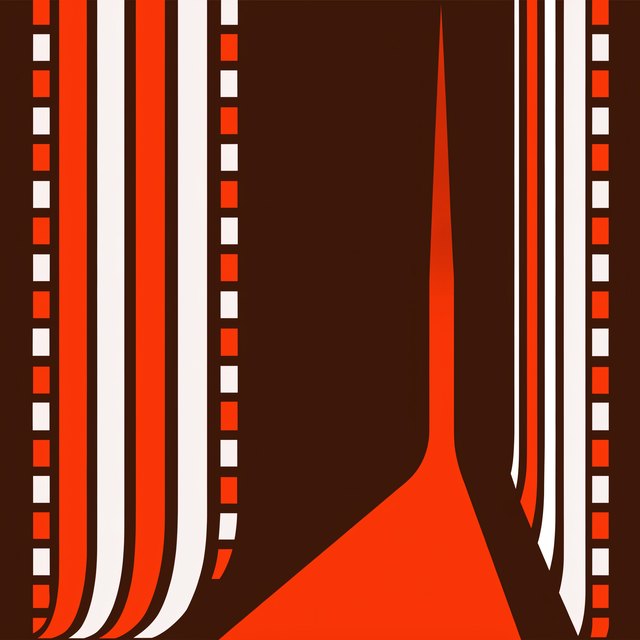 Abstract geometric design with stripes and a triangular shape, representing Sukh Radio’s Hindi programming.