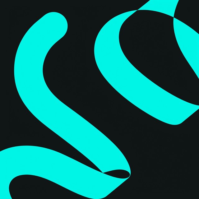 Abstract turquoise ribbons create a dynamic graphic for Sukh Radio's Urdu programming.